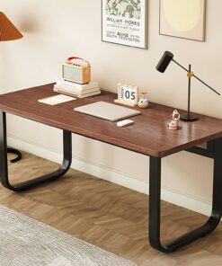 Escritorio para computadora, Escritorio de Oficina Moderno y Sencillo, Estructura metálica Robusta, Mesa de Estudio y estación de Trabajo para el Dormitorio(Walnut+Black Frame,80x50x74cm)