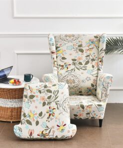 Funda elástica for sillón orejero de 2 Piezas, Funda de sofá de 1 Plaza con Funda de cojín, Lavable y extraíble for Bar, Sala de Estar, Dormitorio, recepción(Fiori Di Primavera)