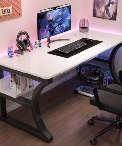 Escritorio Industrial, Moderno y Simple Escritorio de Ordenador con Estantes de Almacenamiento Mesa Gaming Estación de Trabajo Grande para Oficina en Casa(80CM, White)