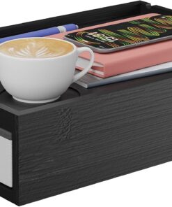 Relaxdays Mesita de Noche para Litera, Estante Cama Colgante, Mesilla Bambú, 14x37x26,5 cm, Cajón y Posavasos, Negro