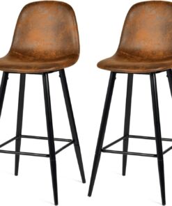MEUBLE Cosy Juego de 2 Taburete de Bar con Respaldo y Reposapiés Tapizados de Gamuza Vintage Industrial Asiento de 72,5 cm de Altura para Cocina, Bar, Comedor, Marrón