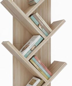 Baroni Home Librería de árbol Que Ahorra Espacio con 4 estantes, estantería Vertical de Suelo para salón, Estudio y Dormitorio, 18 x 30 x 60 cm, Natural