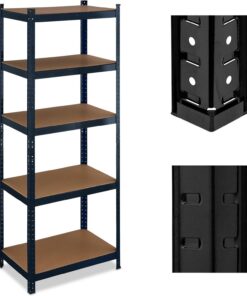 Relaxdays Estantería Metálica Cargas Pesadas, 180x70x45cm, hasta 500 kg, 5 Baldas, Sótano o Trastero, Acero y MDF, Negro