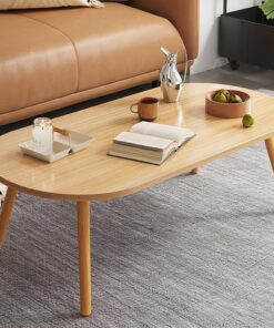 Mesa de Centro Ovalada Baja Con Patas Sólidas - Diseño Moderno de Mediados de Siglo Para Sala de Estar - Mesa de Té Auxiliar Para Espacios Pequeños, 80 x