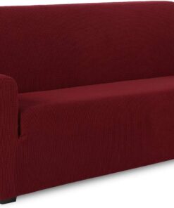 TIANSHU Funda Elástica para Sofá, Funda Sofa 3 Plaza, Ajustables Fundas Sofa Elasticas, Proteger el sofá, Funda de Sofá con Reposabrazos Antideslizante Antimanchas Lavable (Vino Rojo)
