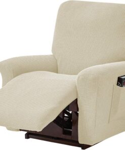 ele ELEOPTION Recliner - Funda elástica para sillón reclinable (elastano, jacquard, 4 piezas, funda elástica para sillón reclinable, sillón de relajación, sillón de masaje, color beige)