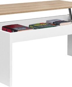 Habitdesign 0F1638A - Mesa de Centro Elevable Modelo Zenit, Mesita Mueble Salon Comedor Acabado en Roble Canadian - Blanco Artik, 102 cm (Ancho) x 43/52 cm de (Alto) x 50 cm (Fondo)