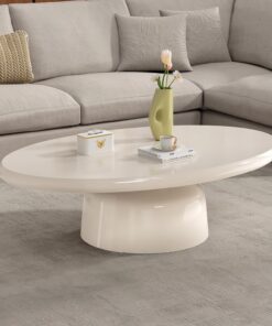 WXFKLDJ Mesa De Centro Ovalada Blanca De 45,7 Pulgadas, para Sala De Estar | Mesa De Centro Moderna Tipo Tambor Con Tablero De 2,4 Pulgada De Grosor Y Base De 19,7 Pulgadas De Ancho; Mesa Baja