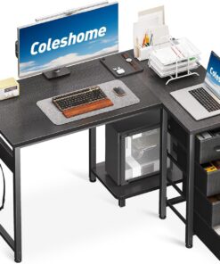 Coleshome Escritorio de Esquina, Escritorio en Forma de L con 4 Cajones, Escritorio para Ordenador Reversible para Oficina/Dormitorio (Black, 100x70cm) | Escritorio reversible para computadora en forma de L para espacios pequeños, diseño de fácil montaje
