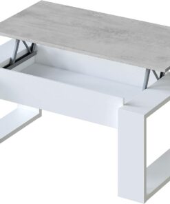 Habitdesign Mesa de Centro elevable, Mesita para Salon, Mesa Auxiliar, Modelo Nova, Acabado en Color Blanco Artik y Cemento, Medidas: 105 cm (Largo) x 55 cm (Ancho) x 45-54 cm (Fondo)