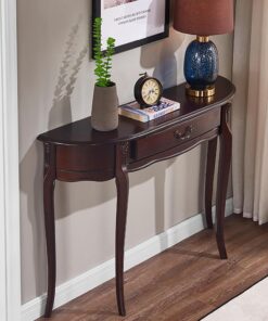 Mesa Consola de Madera semicircular con cajón,Elegante Mesa Auxiliar Vintage en Media Luna para sofá,exquisitas Tallas Tradicionales,para Sala de Estar,Entrada(Walnut,90cm/35.4in)