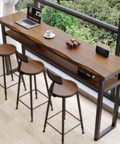 Barra al aire libre mesas altas de bar Mesa de bar terraza rectangular Escritorio de doble capa Mesa de cocina industrial con borde rectangular Mesa alta con base de metal Sin taburete(80*40*105cm/31.