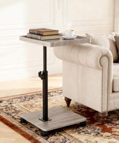 XUDREZ Mesa auxiliar ajustable en forma de C con 4 ruedas giratorias de 364°, mesa auxiliar para sala de estar, dormitorio, sofá, bañera, mesita de noche, lactancia