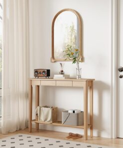 AQIMUELE Mesa consola de madera con cajones, 24,8 cm estrecha para sofá, entrada, pasillo, vestíbulo, salón, 24,8 x 100 x 80 cm (madera natural)