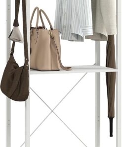 HOMCOM - Perchero para ropa, armario de entrada con barra de suspensión, 4 ganchos, zapatero de 2 niveles y estante de almacenamiento abierto, 52 x 30 x 180 cm, color blanco
