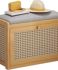 Banco de Almacenamiento de Zapatos para recibidor con Asiento Acolchado, Organizador de Madera de 2 Niveles para Pasillo y Entrada.