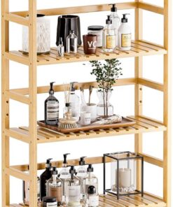 HITNET Estante de Bambú de 6 Niveles, Organizador de Almacenamiento Abierto Grande, Soporte de Exhibición de Plantas, Mueble de Baño Independiente con Estantes Ajustables, Naturales