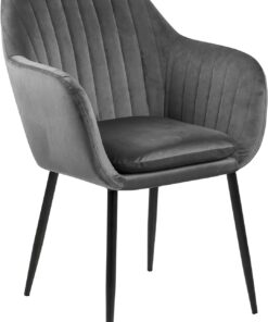 AC Design Furniture Wendy Silla de Comedor, Ancho 57 cm x Fondo 61 cm x Alto 83 cm, Color Gris Oscuro y Negro, Terciopelo y Metal, 1 Pieza