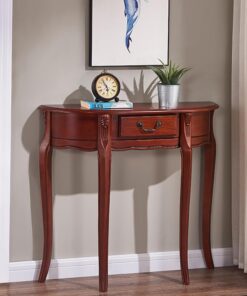 Mesa Consola de Madera semicircular con cajón,Elegante Mesa Auxiliar Vintage en Media Luna para sofá,exquisitas Tallas Tradicionales,para Sala de Estar,Entrada(Cherry,90cm/35.4in)
