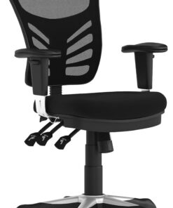 Flash Furniture Silla de oficina, ergonómica, con respaldo de malla, asiento perfilado y ajustable en altura, con control de tres palancas, negro