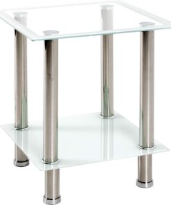 HAKU Mesita Auxiliar Tablero de Cristal Transparente Acero Inoxidable Mesa de sofá con Vidrio de Seguridad Mesa de Centro - Dim.: An 40 x Al 46 x P 40 cm; Estilo: Moderno