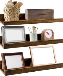 EXYGLO Estante de Pared de Madera rústica, estantes Marrones para Sala de Estar, Dormitorio, Cocina, baño, Ahorra Espacio en el hogar, Juego de 3
