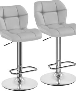 Yaheetech Juego de 2 Taburetes de Bar Taburetes Altos de Cocina Gris Claro | Sillas Altas, Altura Ajustable Entre 62,5 y 84,5cm, Giratorio con Respaldo y Reposapies, para Salón, Comedor, Mostrador