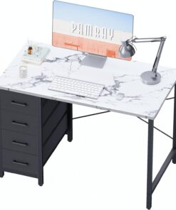 PAMRAY Escritorio para PC de 80 cm con 4 cajones, Pequeño Escritorio para el hogar, Dormitorio, Estudio, Escritorio para PC Sencillo y Moderno, Mármol