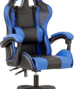 Baroni Home - Silla De Gaming Azul y Negra, Silla Ergonómica de Oficina con Respaldo Regulable de 90° a 120°, con Reposacabezas, reposabrazos y Soporte Lumbar. Rotación omnidireccional de 360°