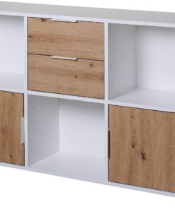 Inter Link - Cómoda de 2 Puertas y 2 cajones - Aparador - Cajonera - para Dormitorio, salón, Cuarto de baño - Roble Artesanal - Blanco - Madera compuesta - Robusta - Fácil Cuidado - Pepeto 2T2SW