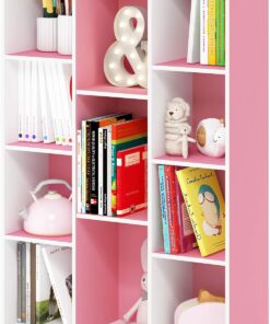 Furinno Luder Estantería Abierta Librería de 11 Cubos, Blanco/Rosa