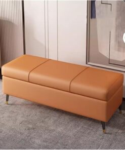 Este Elegante Banco de Almacenamiento de Piel sintética para recibidor y Dormitorio, otomana de 80 cm con Amplio Espacio de Almacenamiento y Patas de Metal, reposapiés Naranja y Organizador.