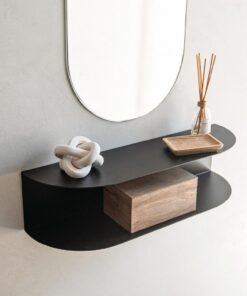 MILUKA Consola Recibidor Flotante de 60 cm con 2 Baldas en Metal Negro | Ideal como mesita de noche, Tocador de maquillaje o Estante de pared | Modelo Ovva