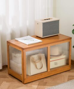 Baúl de Almacenamiento de 35 cm de Ancho, Banco de Almacenamiento, Banco de Entrada Resistente, diseño de Tapa abatible, Banco para Zapatos para Dormitorio, Sala de Estar(Marrón/Café,66x35x40