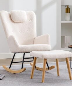 Sillón reclinable con reposapiés otomano tapizado en PU de 5 Puntos para Sala de Estar y Dormitorio, Color Negro