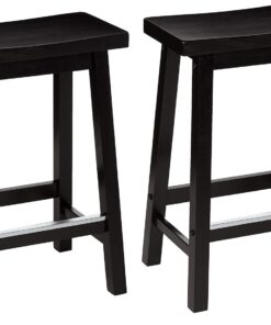 Amazon Basics Juego de 2 taburetes de cocina de madera maciza, taburete de bar corto, silla de comedor, fácil montaje, moderno, 61 cm de alto, Negro