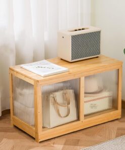 Baúl de almacenamiento de 35 cm de ancho, banco de almacenamiento, banco de entrada resistente, diseño de tapa abatible, banco para zapatos para dormitorio, sala de estar(Wood Color,66x35x40cm)