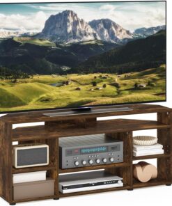 Furinno Jensen Mueble De TV Centro De Entretenimiento De Esquina Consola De TV para TV De hasta 55 Pulgadas para Sala De Estar Dormitorio, Pino Ámbar
