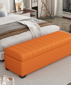 Taburete con Almacenamiento, | Banco otomano tapizado en piel sintética, con compartimento oculto(Orange,100cm/39.3in)