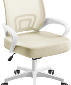 Yaheetech Silla de Oficina Silla de Escritorio de Malla Giratoria Beige | Regulable en Altura, Silla con Apoyo Lumbar, Función Inclinación, Silla Malla Transpirable, Capacidad Max136 KG