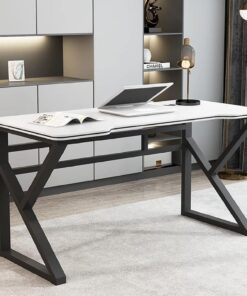 Escritorio Gaming, K-Forma de Fibra de Carbono de Superficie de Escritorio de la computadora Home Office ergonómico PC Escritorio Gamer estación de Trabajo(31 Inch, White & Black)