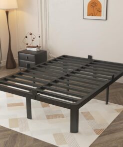 Cama Doble de 140 x 200 cm, Color Negro, Estructura con pattinas Antideslizantes y Gran Espacio de Almacenamiento (35,5 cm), Ideal para dormitorios y Habitaciones de Invitados