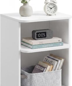 VASAGLE Mesita de Noche, Snapsemble Montaje Super Rápido, Mesa Baja de 3 Niveles con Estantes Abiertos, para Dormitorio y Salón, Espacios Pequeños, 30 x 35 x 45 cm, Blanco Nube LET123WE01
