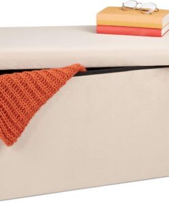 Relaxdays Banco Almacenaje, Funda de Terciopelo, 80 L, Salón, Dormitorio, Baúl Almacenamiento, 38 x 77 x 39 cm, Crema