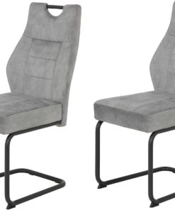 Hela Tische, Linda Set de 2 Sillas de Comedor, Sillas Basculantes de Microfibra Plateada, Estructura de Tubo Redondo Gris, Cómodo Asiento con Muelles, Capacidad de Carga de 140 Kg