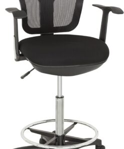 hjh OFFICE Silla de Trabajo Silla de Oficina Taburete Giratorio Top Work 108 Tela Malla Reposapiés Regulable en Altura Negro