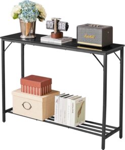 YMYNY Mesa Consola, Mesa de Entrada, Mesa de Sofá, para Dormitorio, Salón, Estilo Industrial, 107 x 30 x 78CM Negro HST006B