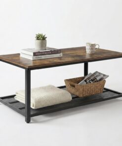 Mesa de centro industrial - Aspecto de madera vintage y acero - 2 capas - Con Estante de malla - Mesa Industrial - Sólida, Elegante & Fácil de Montar