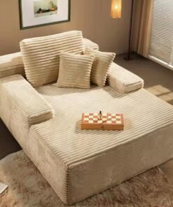 Sillón Chaise Longue Para Interior, Sofá Cama Extragrande Con Espuma Sin Huesos Tapizada Y Respaldo, Sofá De Pana, No Requiere Montaje, Para Salón Dormitorio O Sala De Estar(Size:Single,Color:Beige)