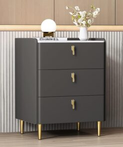 Mesitas de noche modernas de cuero para dormitorio, mesitas de noche de madera para dormitorio con 3 cajones, 3 cajones de gran capacidad, adecuadas para sala de estar, dormitorio, oficina (gris